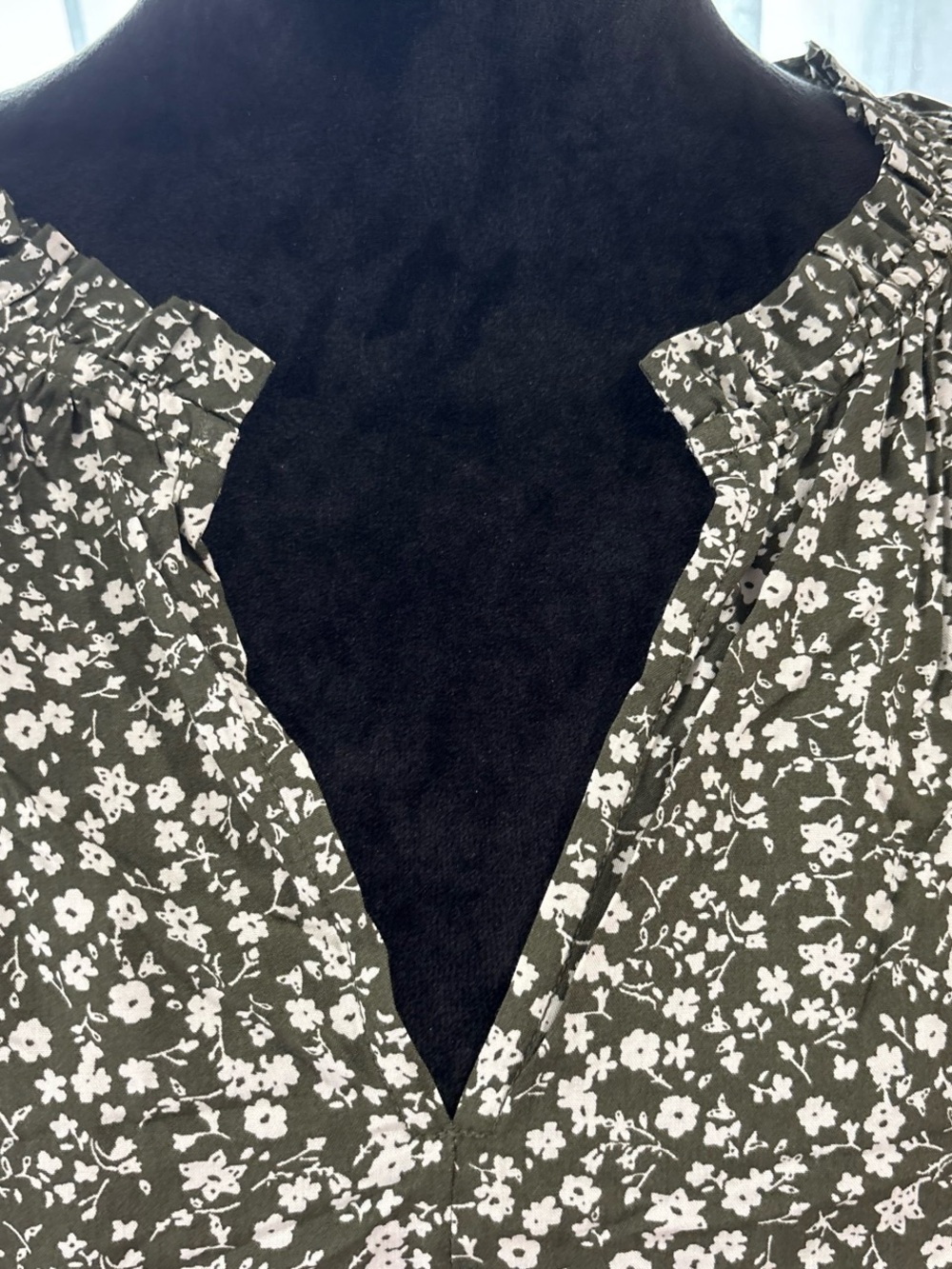 V-Neck Floral Blouse in Olive Green and White: Gap Brand